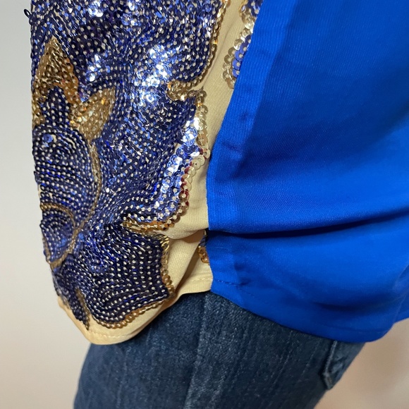 Neiman Marcus Tracy Reese blue silky back w nude front blue sequined front tunic - Picture 10 of 16